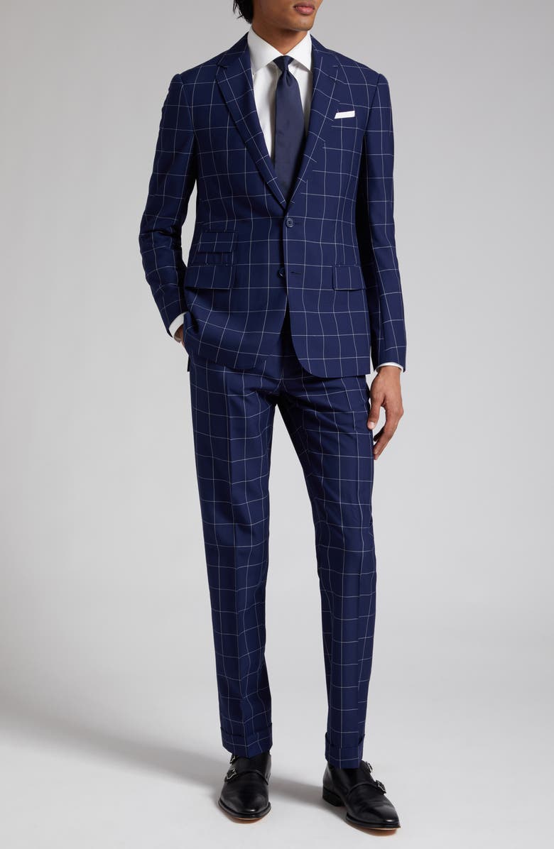 Ralph Lauren Purple Label Kent Classic Windowpane Worsted Wool Two-Piece Suit, Main, color, 