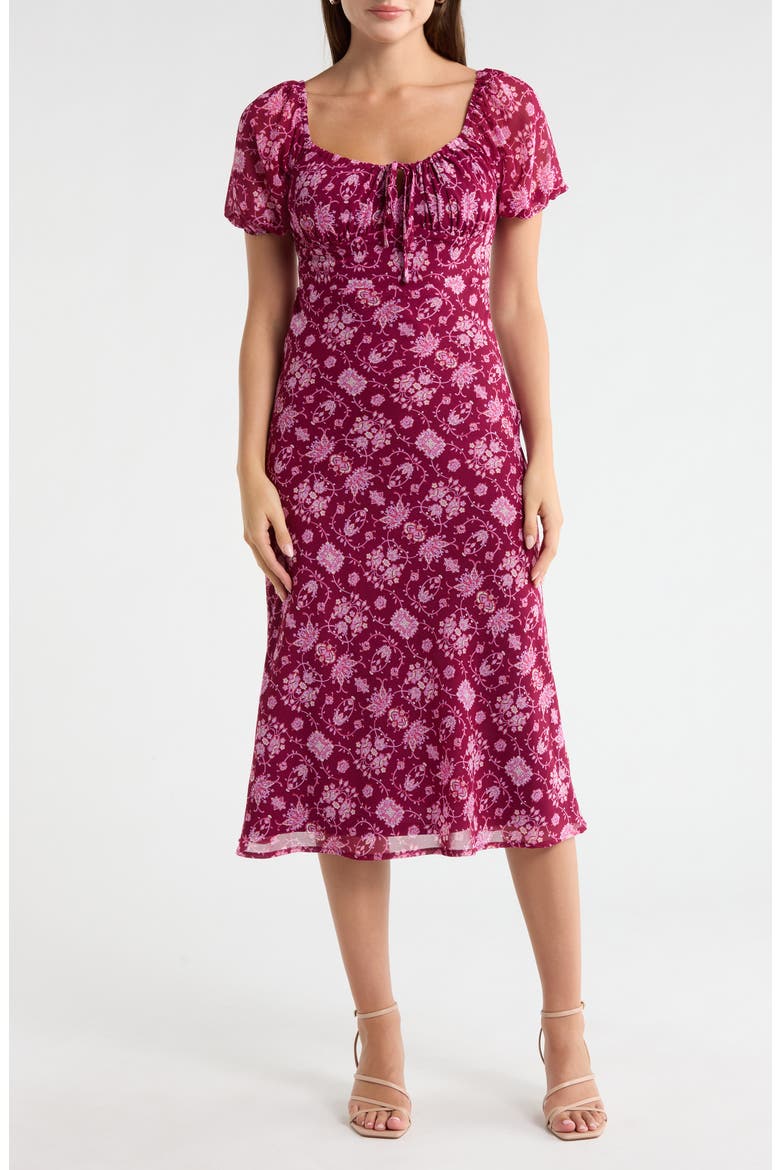 Short Sleeve Chiffon Midi Dress, Main, color, PURPLE POTION BELLA ORNATE