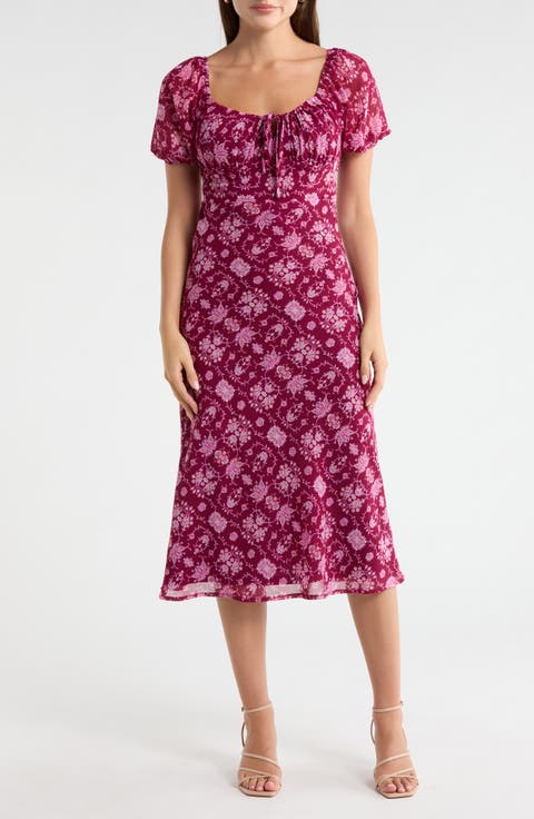 Short Sleeve Chiffon Midi Dress