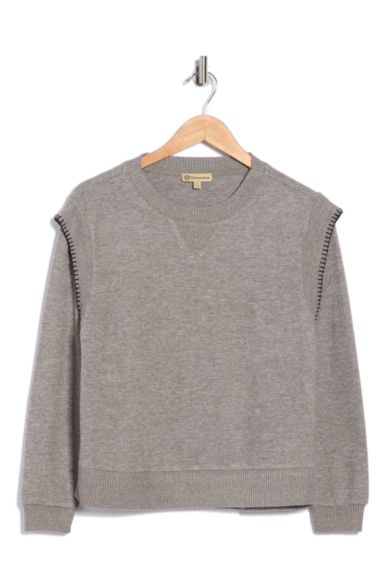 Whipstitched Sweatshirt, Alternate, color, HEATHER PUTTY/ BLACK