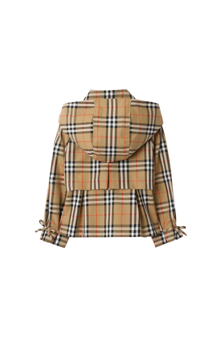 Burberry Check Cotton Hooded Trench Jacket, Alternate, color, Sand Beige