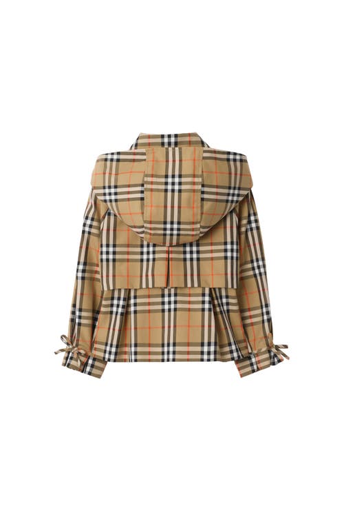 Burberry Check Cotton Hooded Trench Jacket In Brown