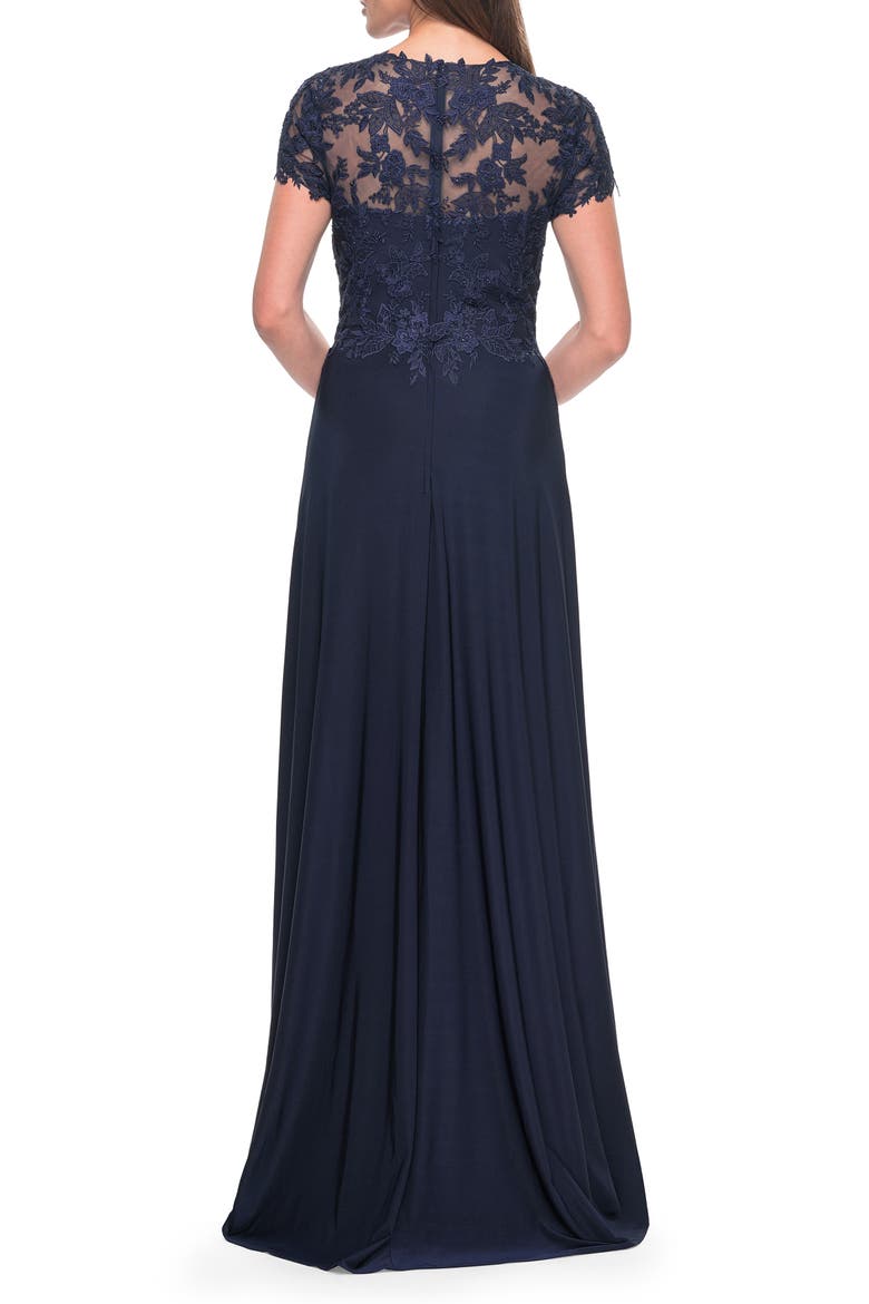 Elegant Jersey Evening Dress with Lace Details, Alternate, color, Navy