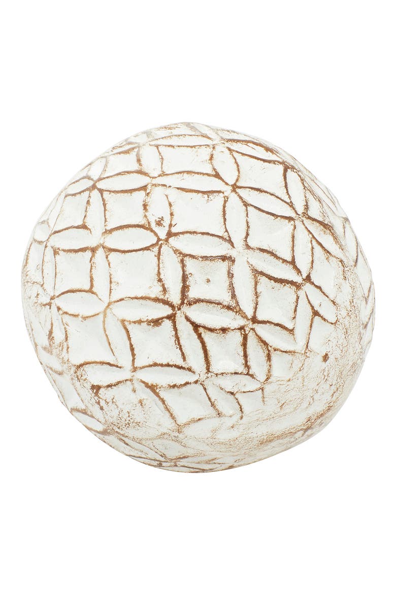 White Ceramic Handmade Carved Orbs & Vase Filler with Varying Patterns - Set of 4, Alternate, color, WHITE