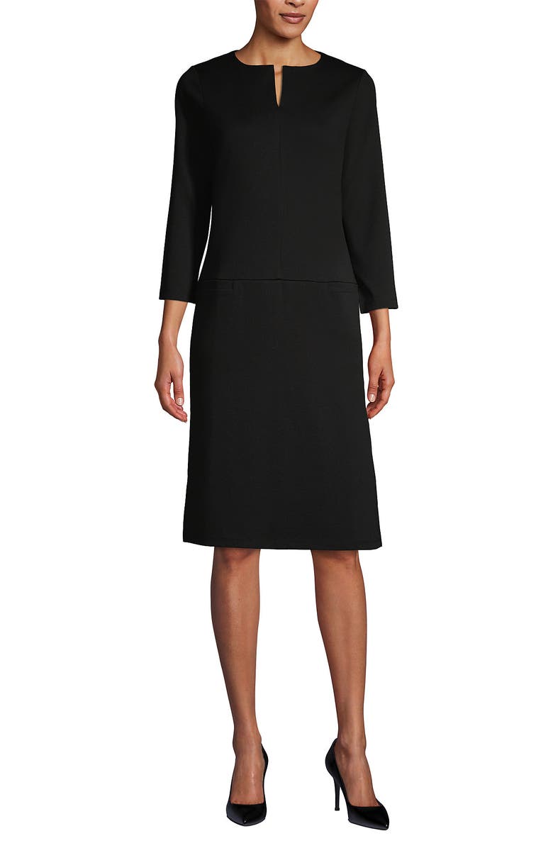 Lands' End Ponte 3/4 Sleeve Split Neck Shift Dress, Main, color, 