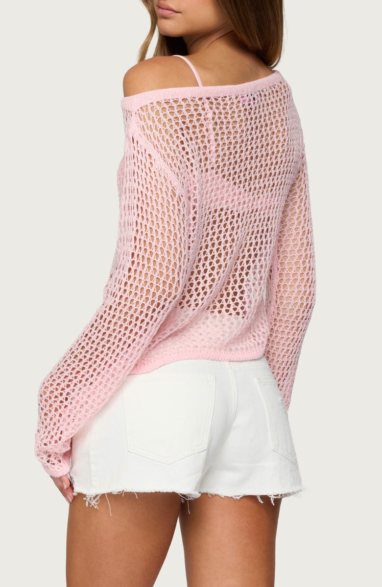 EDIKTED Inara Off-the-Shoulder Long Sleeve Mesh Top, Alternate, color, Light-Pink