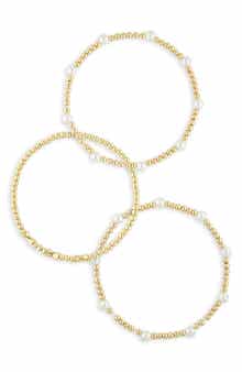 NORDSTROM RACK Set of 3 Faux Pearl Beaded Stretch Bracelets