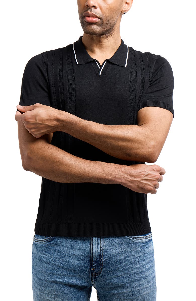 XRAY Johnny Collar Knit Polo Sweater, Alternate, color, Black/ White