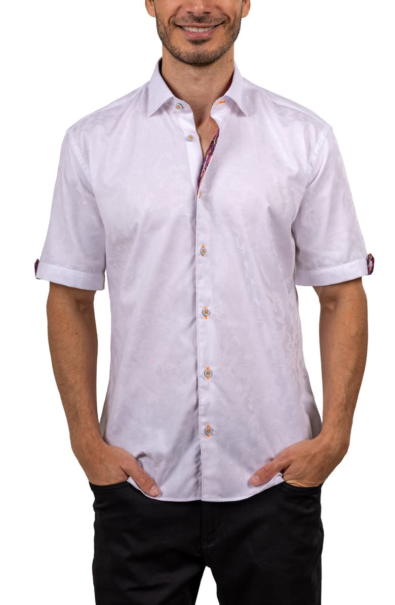 Maceoo Galileo Ascension 0076 Contemporary Fit Short Sleeve Button-Up Shirt, Alternate, color, White