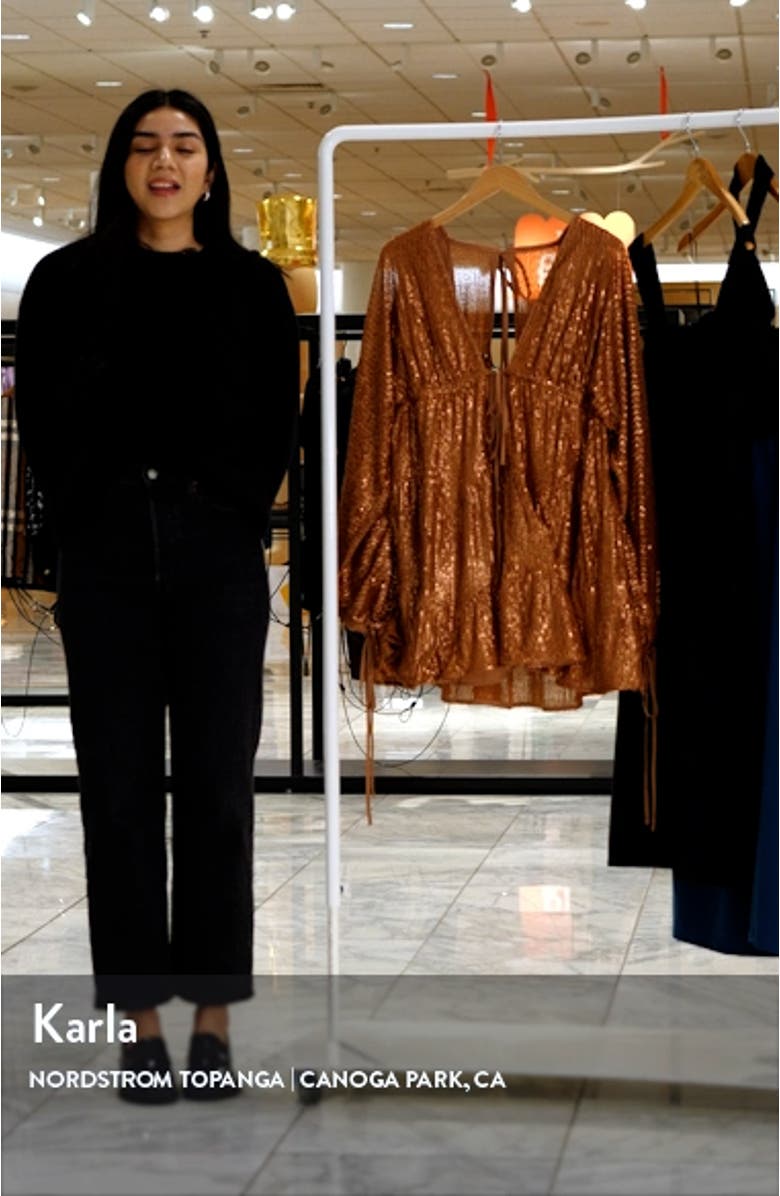 Sequin Long Sleeve Babydoll Minidress, sales video thumbnail