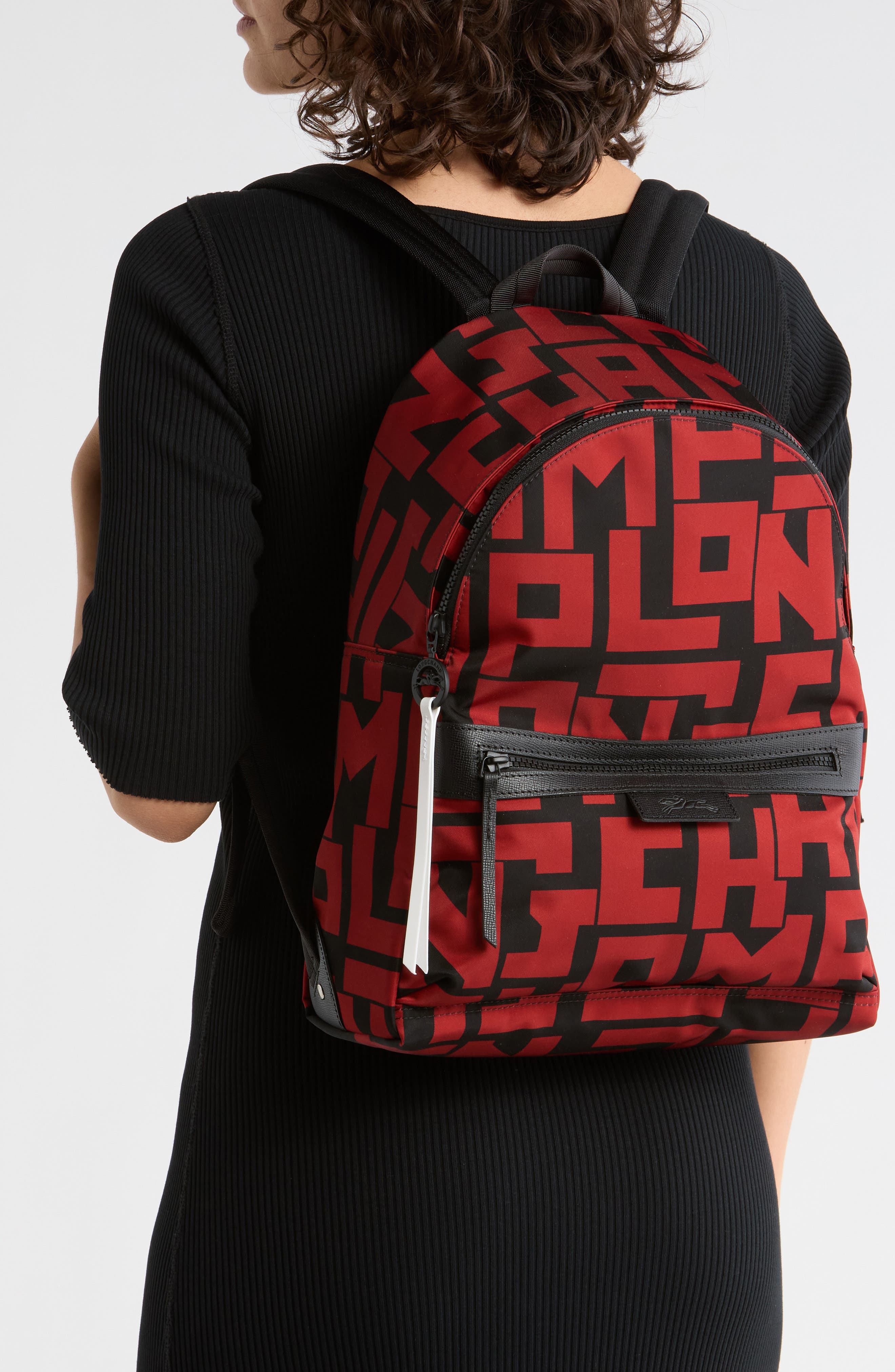 Longchamp Le Pliage Medium Backpack, Alternate, color, Black/ Brick