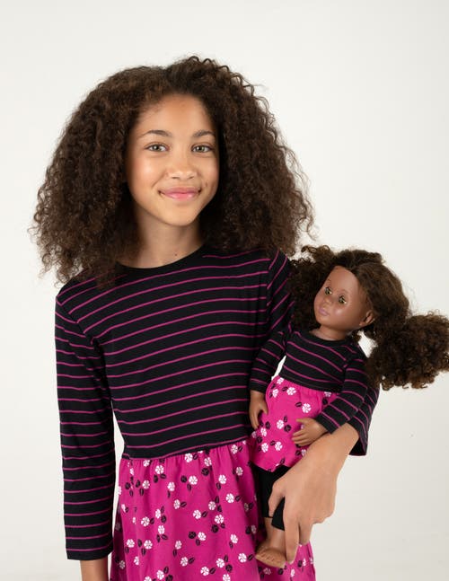 Leveret Girls Skirt Dress With Matching Doll Dress, 100% Cotton In Pink