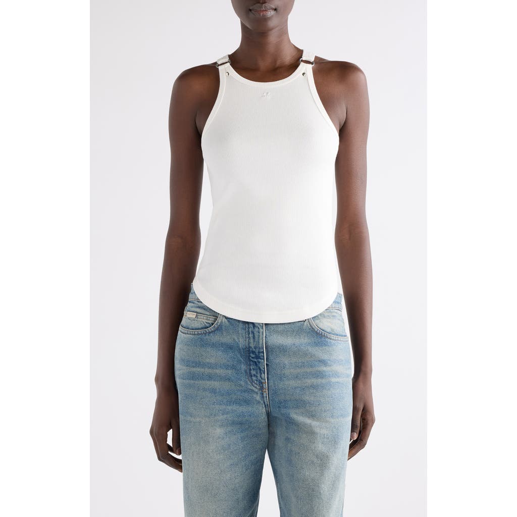 Courrèges Buckle '90s Stretch Cotton Rib Tank In White