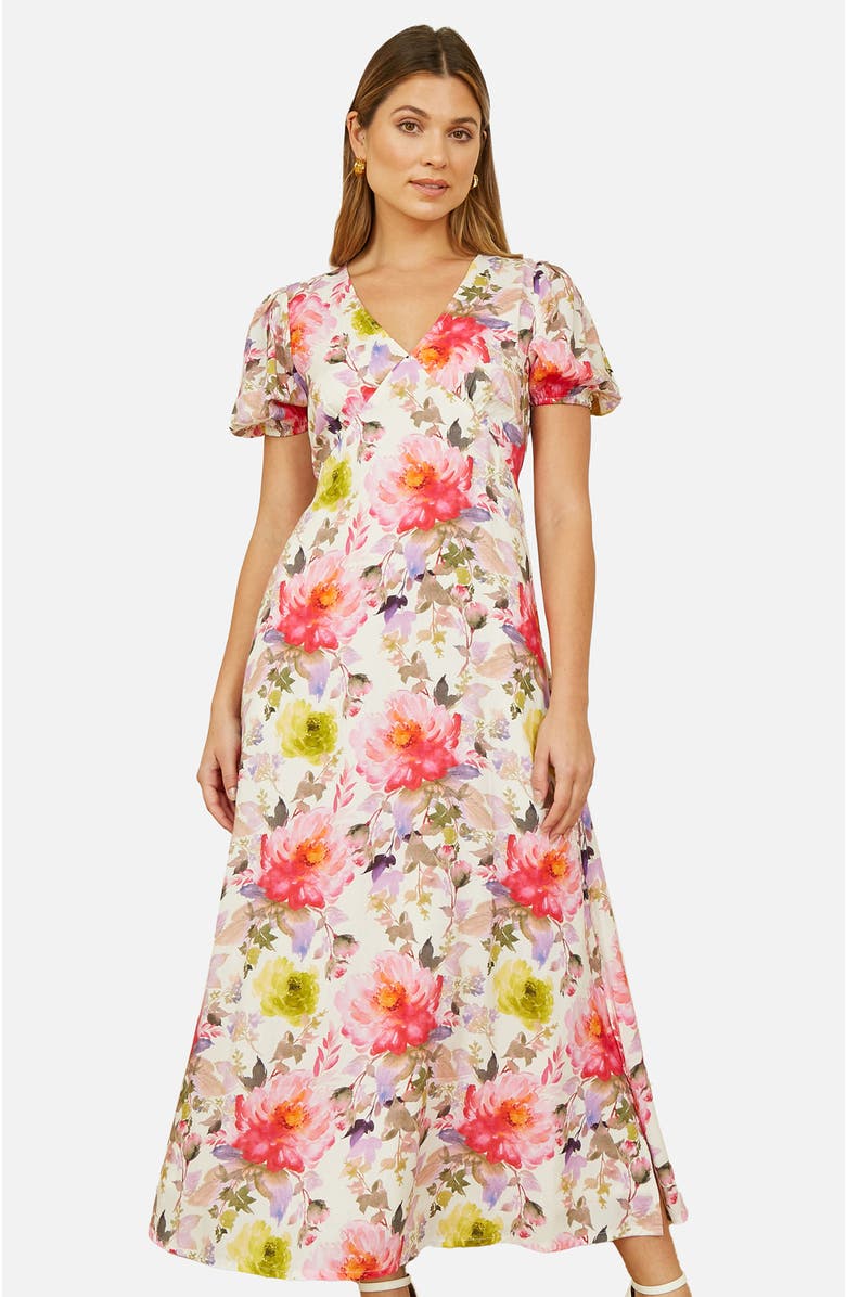 Yumi Floral Midi Dress, Alternate, color, Ivory