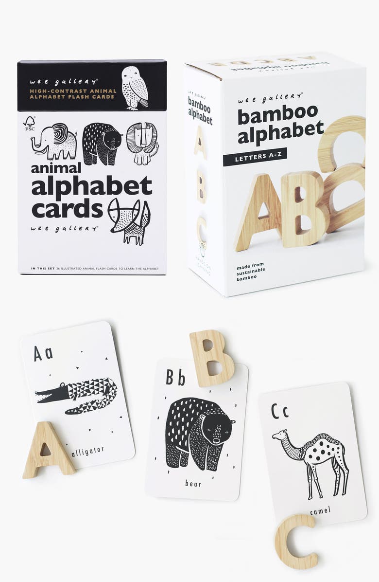 Wee Gallery Wooden Alphabet Letters and Animal Alphabet Cards Bundle, Main, color, Alphabet