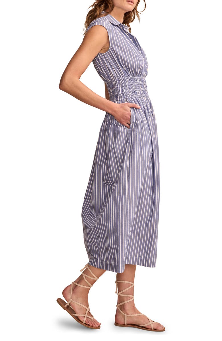 Lucky Brand Stripe Smocked Sleeveless Midi Shirtdress, Alternate, color, 