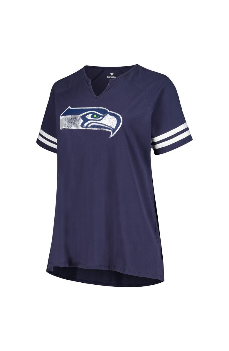 FANATICS Women's Fanatics Branded Navy Seattle Seahawks Plus Size Raglan Notch Neck T-Shirt, Alternate, color,