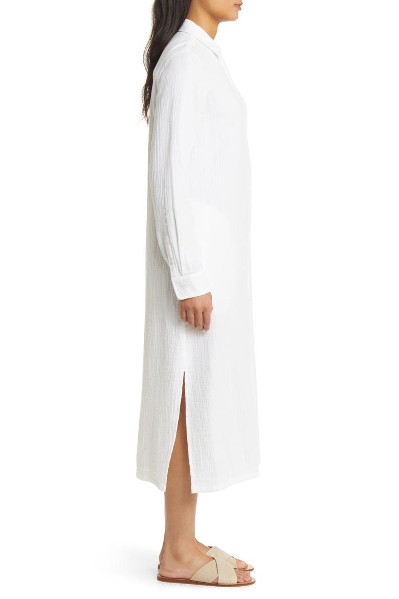 Cotton Gauze Long Sleeve Midi Shirtdress, Alternate, color, WHITE