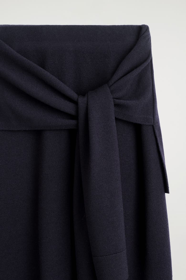 Tie-Waist Merino Wool Midi Skirt, Alternate, color, NAVY