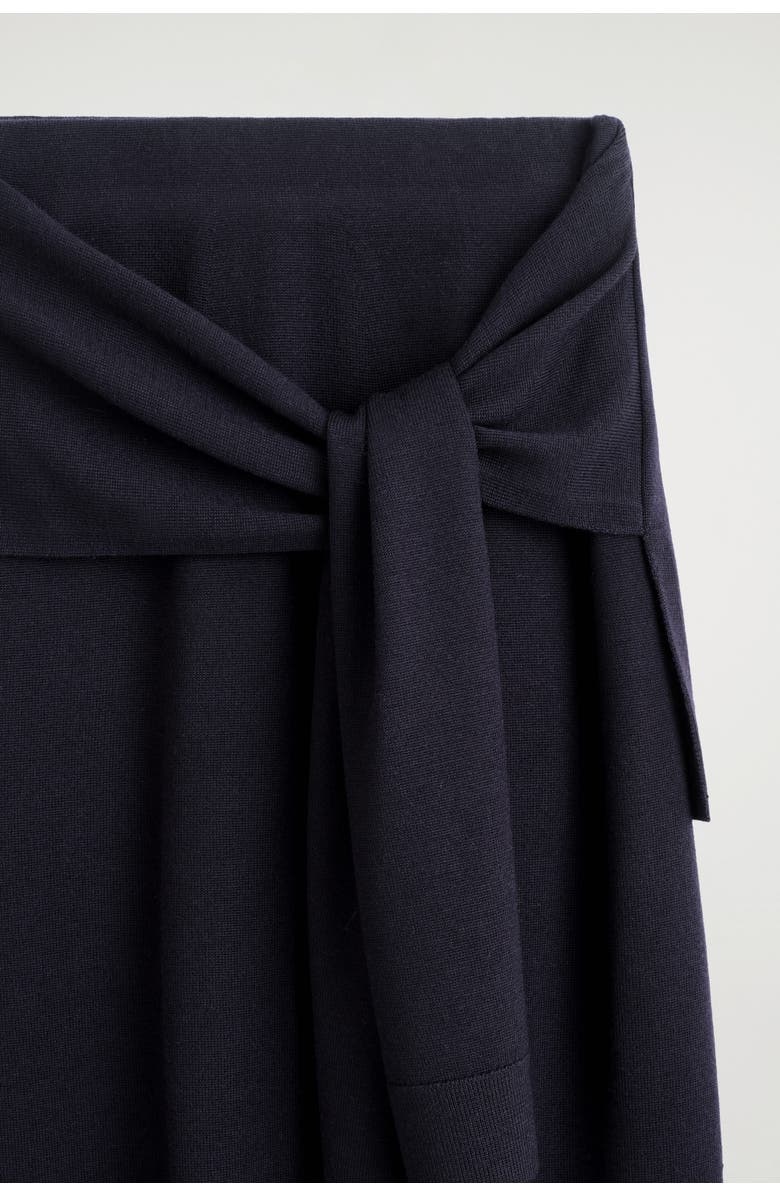 COS Tie-Waist Merino Wool Midi Skirt, Alternate, color, Navy