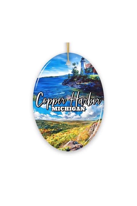 Copper Harbor Lakeside Adventure Oval Ceramic Ornament