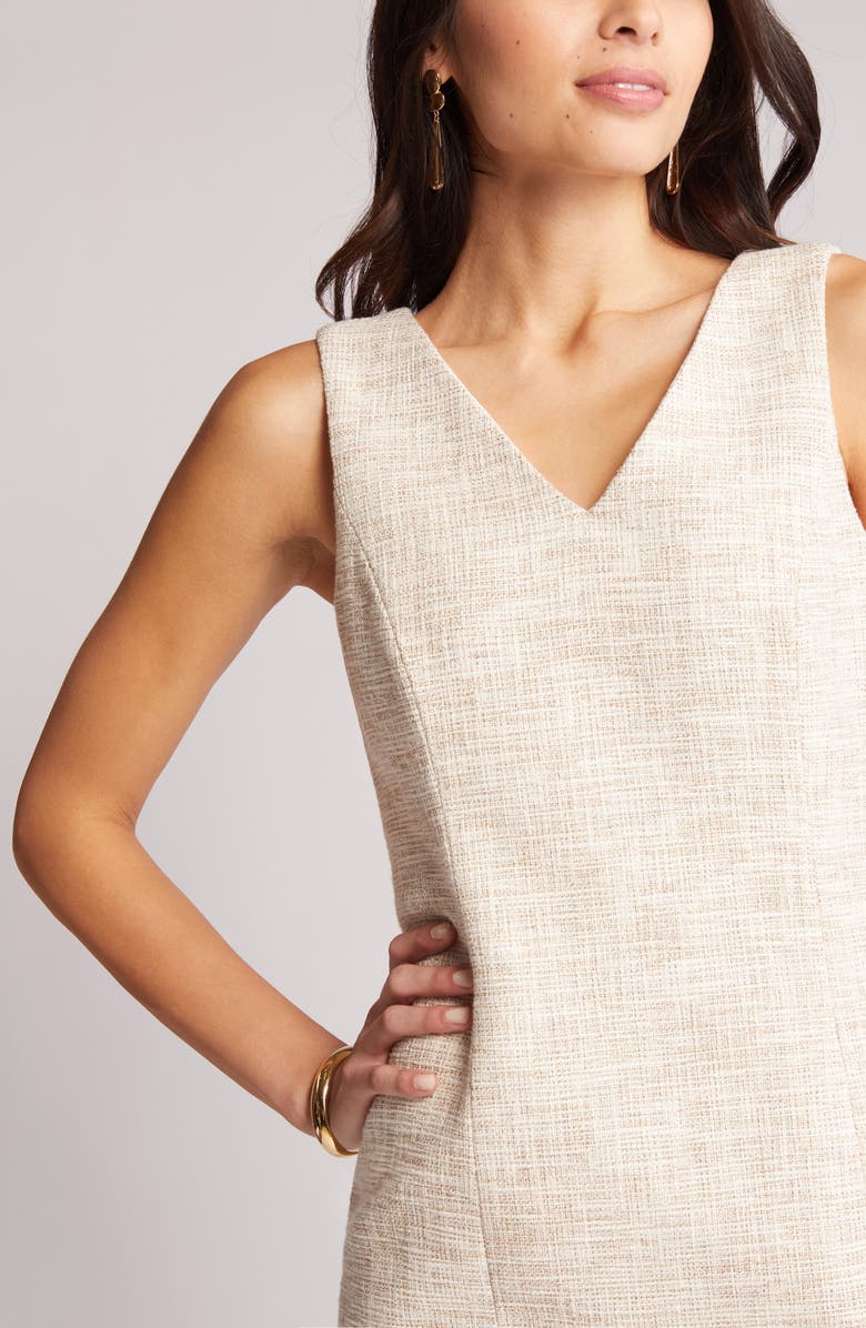 Anne Klein Metallic Tweed Sleeveless Dress, Alternate, color, Anne White/Bisquare Combo