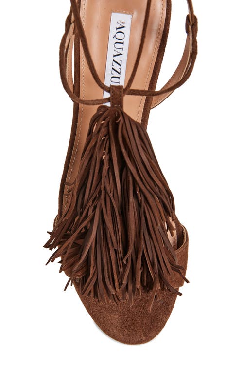 Aquazzura 85 Fringed Suede Open Toe Sandals In Brown