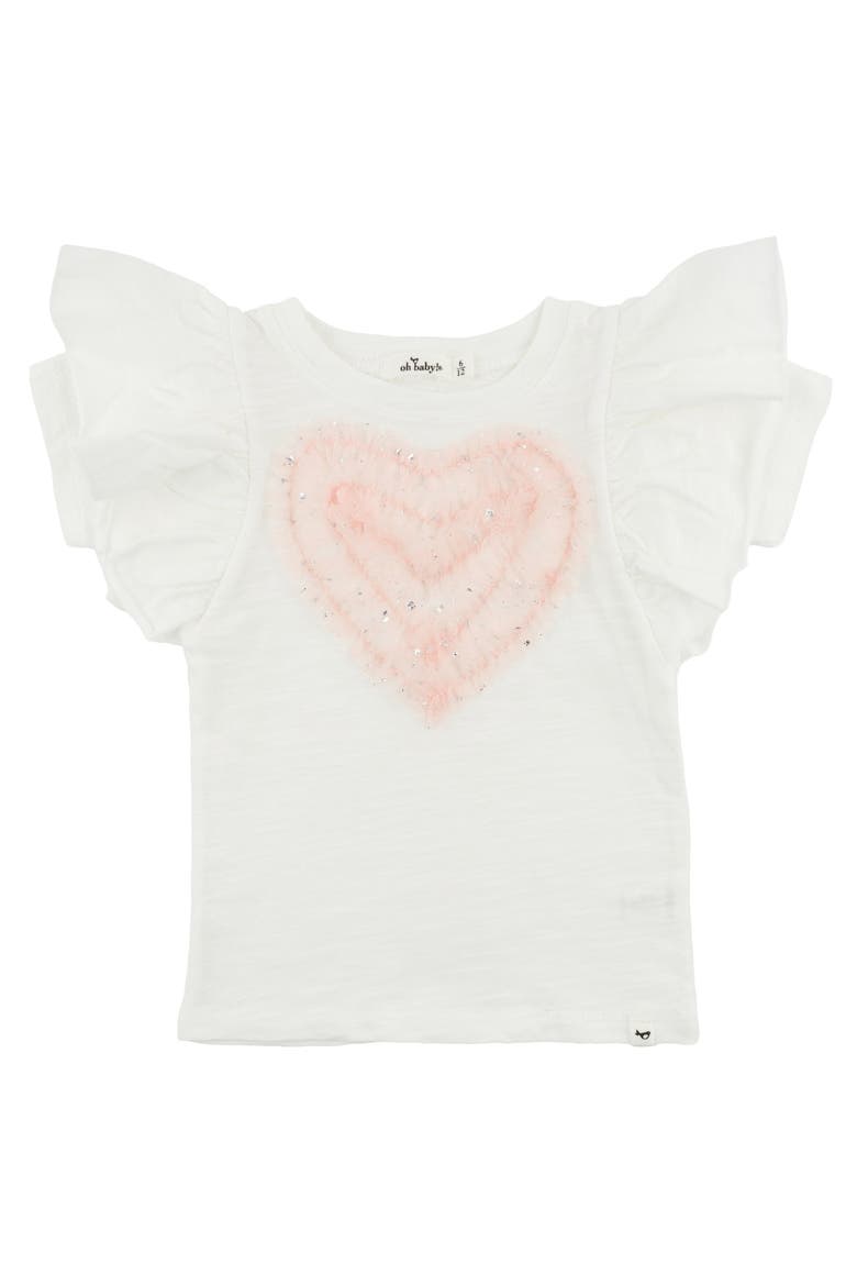 Ruffle Heart Pink Silver Tulle Butterfly Tee, Main, color, Cream