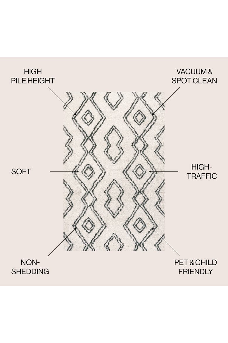 Deia Moroccan Style Diamond Shag Area Rug, Alternate, color, White/Gray