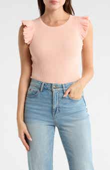 Joie Scalloped Flutter Sleeve Ribbed Top