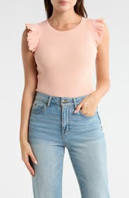 Joie Scalloped Flutter Sleeve Ribbed Top