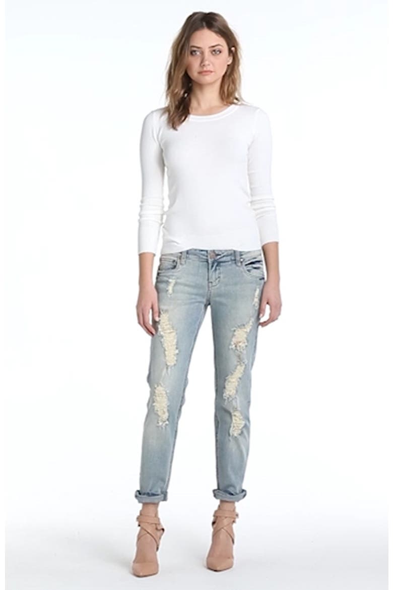 Destroyed Boyfriend Jeans, Alternate, color, LIGHT WASH