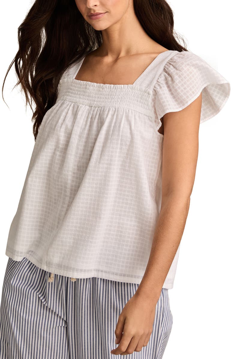 Lucky Brand Smocked Square Neck Cotton Peasant Top, Alternate, color, Bright White
