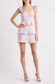 Lulus Bianca Ruffle Strap Floral Jacquard Minidress