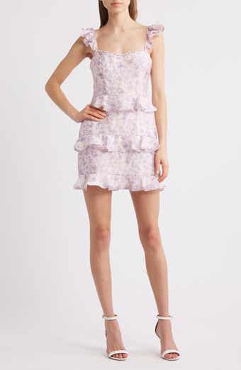 Lulus Bianca Ruffle Strap Floral Jacquard Minidress
