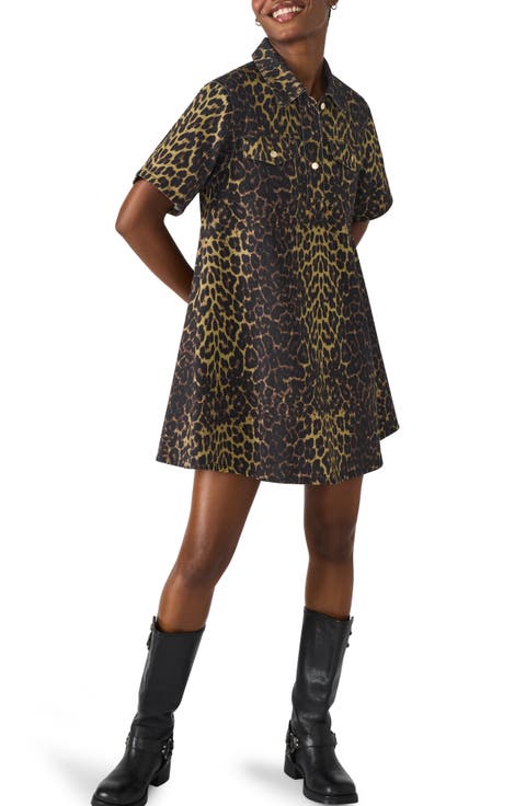 Freddy Leopard Print Denim Shirtdress