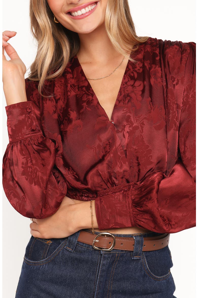 Bowman Floral Jacquard Crop Top, Alternate, color, WINE