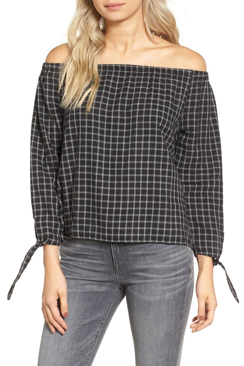 Plaid Off the Shoulder Top, Main, color, CLASSIC BLACK