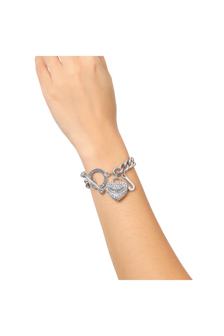 Toggle Bracelet with Crystal Heart Charm, Alternate, color, Silver