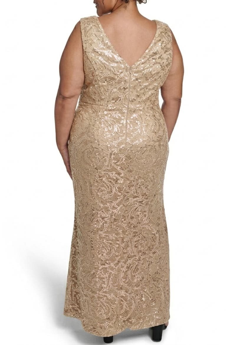 Sleeveless Sequin Ruffle Gown, Alternate, color, CHAMPAGNE