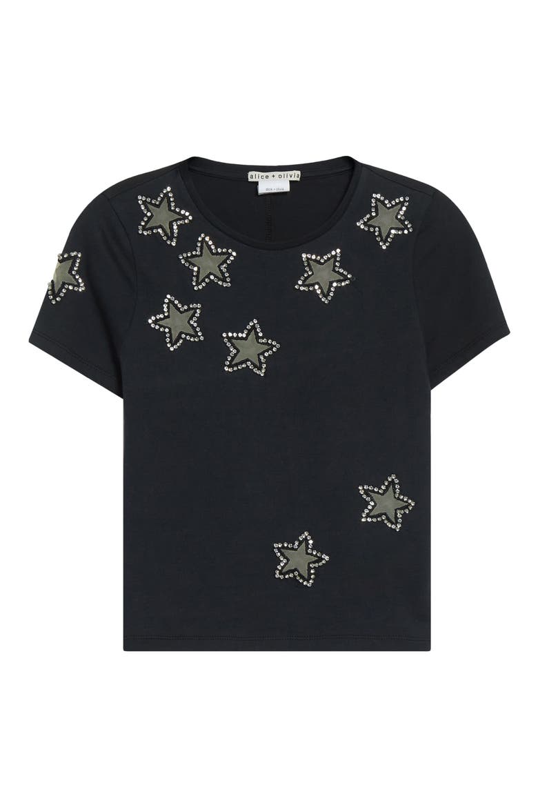 Cindy Embellished Star Cotton Crop T-Shirt, Alternate, color, BLACK