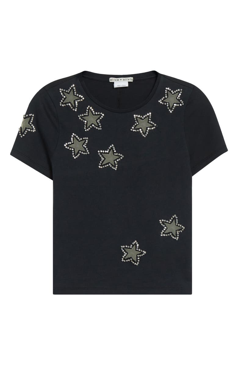 Alice + Olivia Cindy Embellished Star Cotton Crop T-Shirt, Main, color, Black