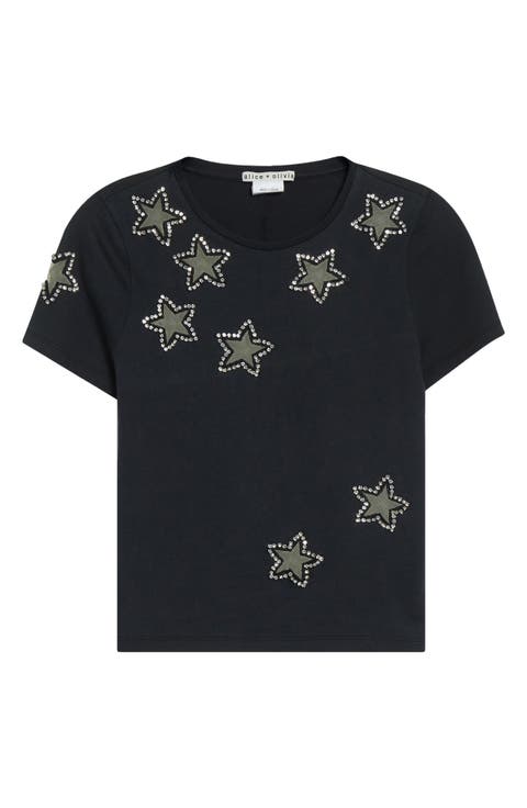 Cindy Embellished Star Cotton Crop T-Shirt