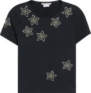 Alice + Olivia Cindy Embellished Star Cotton Crop T-Shirt