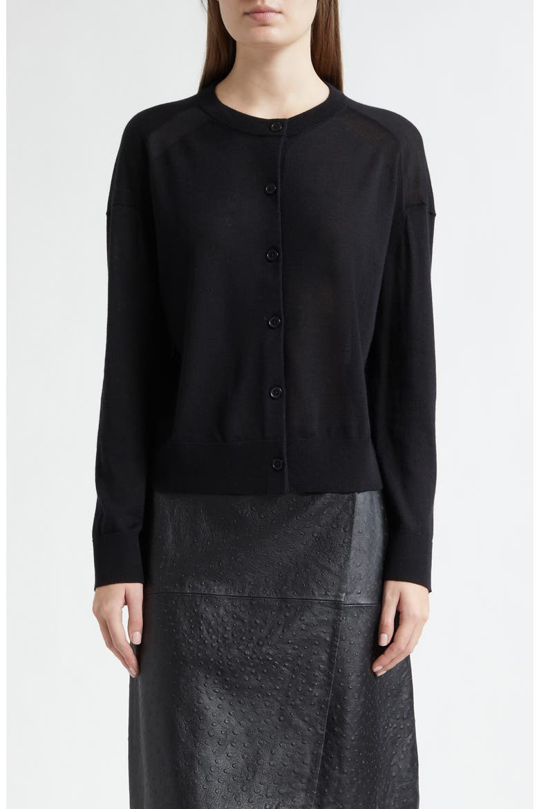 Kita Fine Knit Cashmere Crewneck Cardigan, Main, color, BLACK