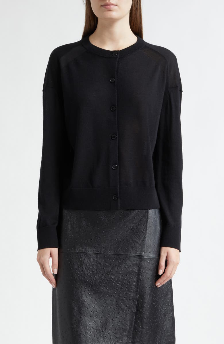 LOULOU DE SAISON Kita Fine Knit Cashmere Crewneck Cardigan, Main, color, Black