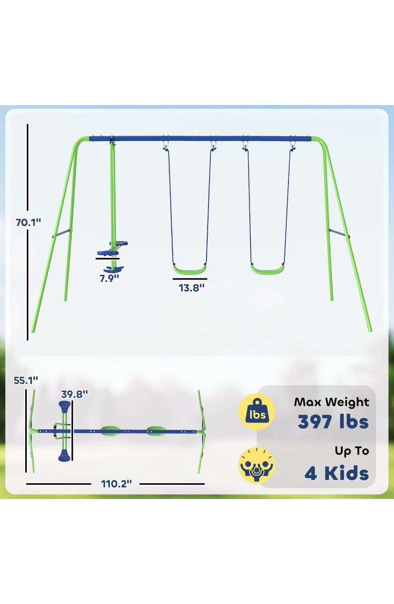 Outsunny Metal Swing Set with Glider, 2 Swing Seats, Adjustable Height, A-Frame Outdoor Use, Alternate, color,