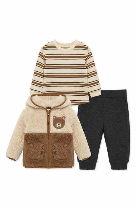 Kids' Bear 3-Piece High-Pile Fleece Jacket, Tee & Joggers Set