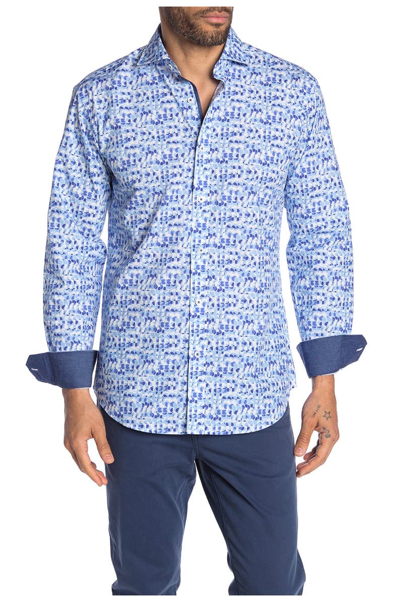 Bugatchi Abstract Print Shaped Fit Shirt, Main, color, 