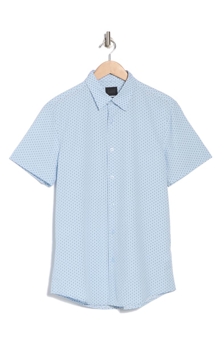 14th & Union Short Sleeve Performance Button-Up Shirt, Alternate, color, Blue Skyway Dotted Diamonds